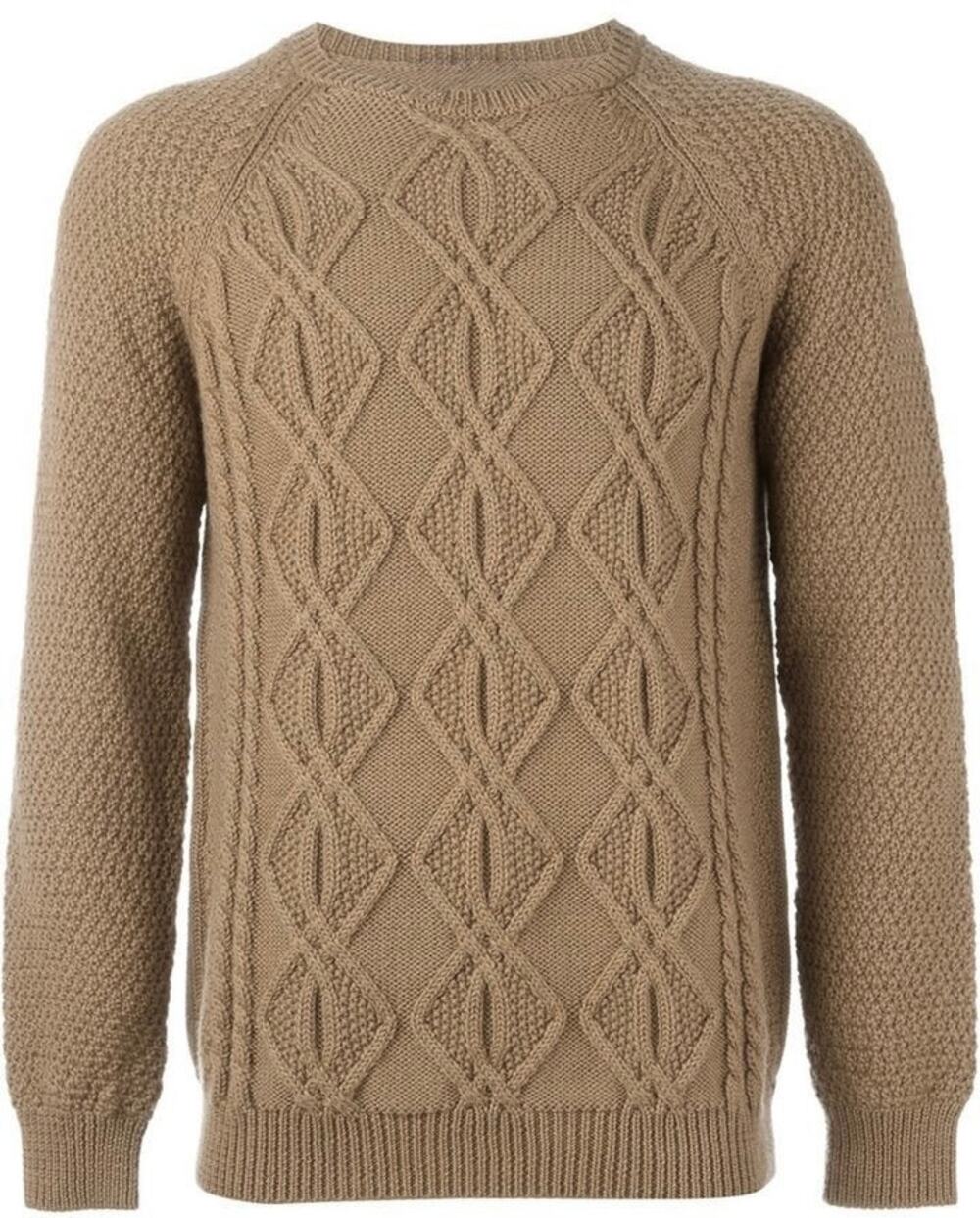Eleventy Milano Italy Aran Cable Knit Merino Sweater Tan Fleck Crewneck Medium